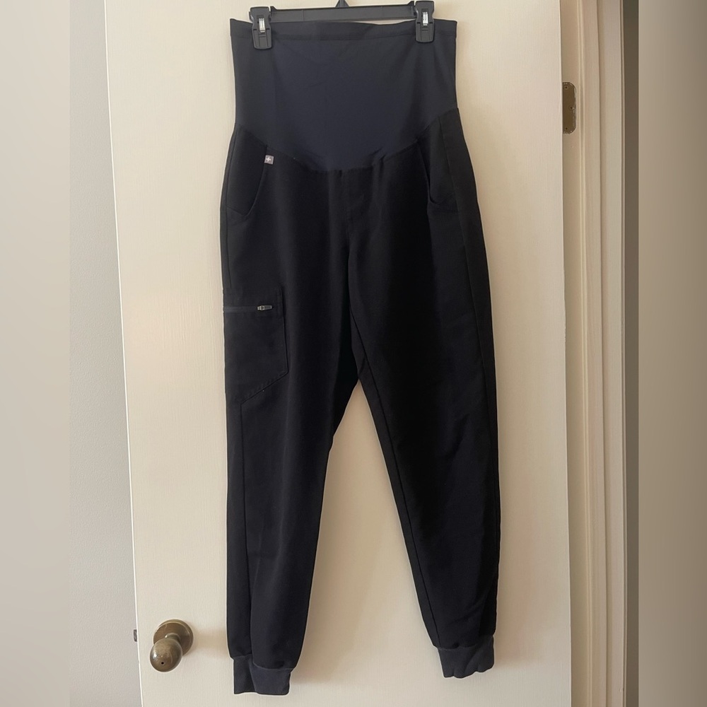 Figs Scrub Pants Joggers Maternity Technical Collection Small Black Stretch